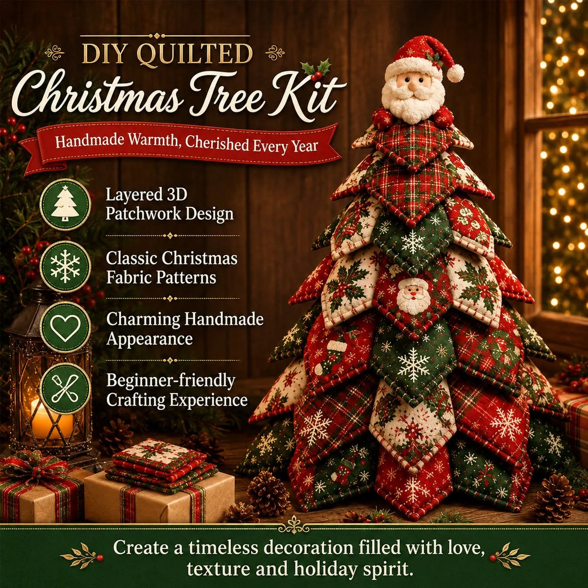 🔥 HOT SALE 🔥🔥LAST DAY 49% OFF - 🎄🧵DIY Quilted Christmas Tree Kit – Handmade Fabric Holiday Tabletop Tree Decor