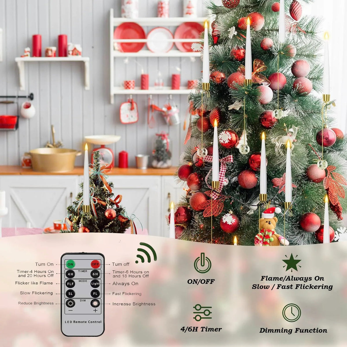 🎉🎄Christmas Tree Led Candles with Clear Crystal Ball Hook