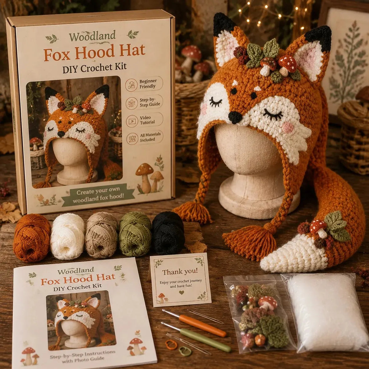 🎉🐉✨ Fantasy Hood Hat DIY Crochet Kit | Premium Soft Yarn Materials with Step-by-Step Guide DIY Handmade Wearable Character Hood 🧶🎭✨