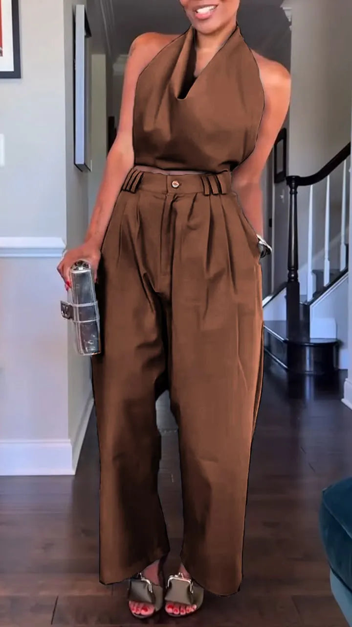🔥49% OFF! Women's Halter Neck Cotton & Linen Sleeveless Casual Suit 💎