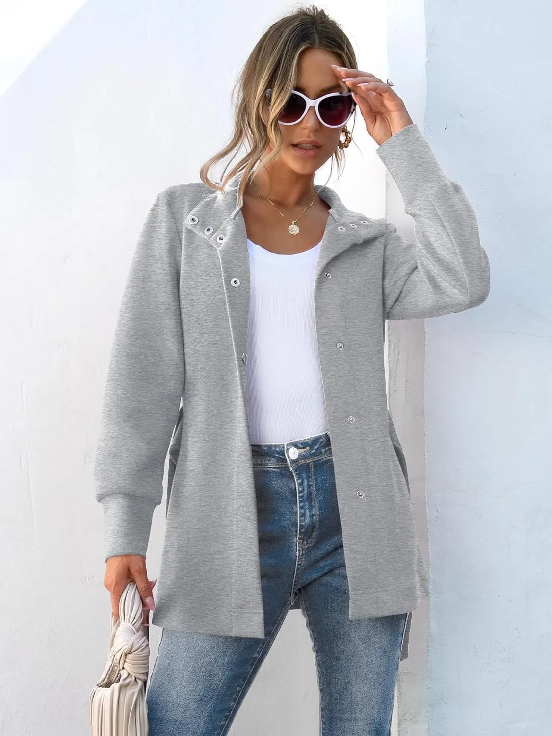 ✨WOMENS JACKET BELTED CASUAL WRAP TRENCH COAT BUTTON UP DRESSY OUTERWEAR WITH POCKETS