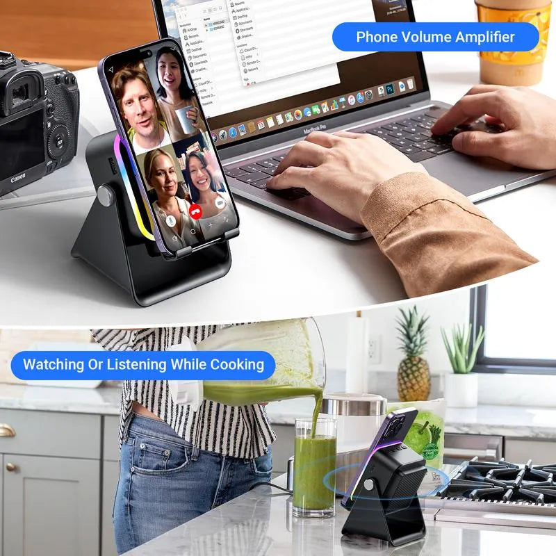 🎶📱  5-in-1 Wireless Induction Bluetooth Speaker with Adjustable Phone Stand