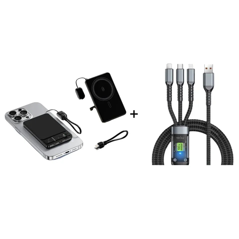 🔥HOT SALE🔥✨ 3-in-1 Magnetic Portable Charger – Wireless, Built-in Stand, Slim 🍃