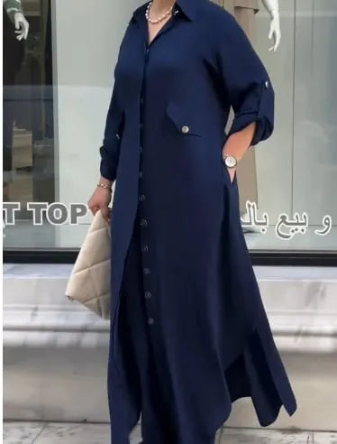 Button-Down Shirt & Wide-Leg Pants 2-Piece Set
