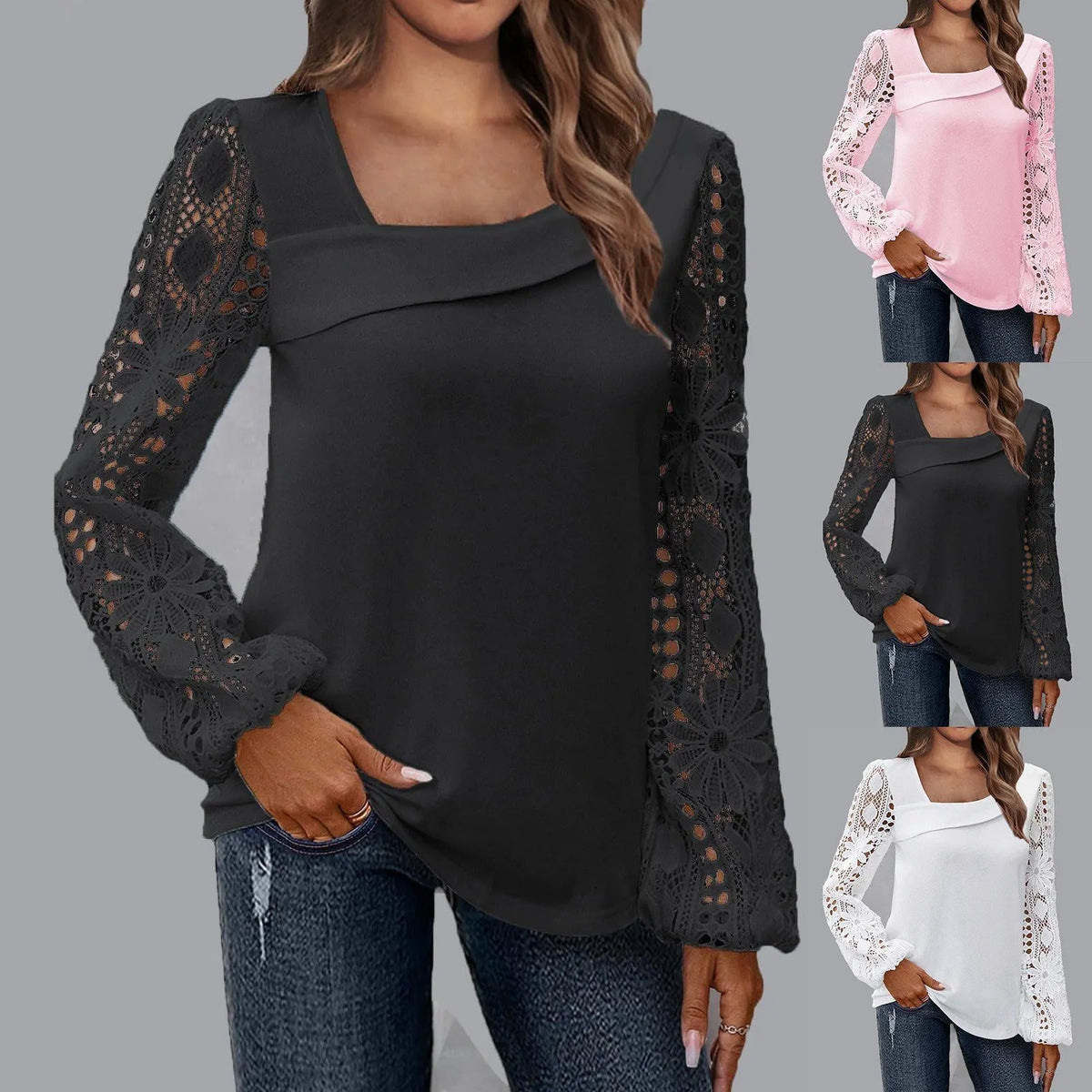 Lace Sleeve Patchwork Top (Buy 2 Free Shipping)