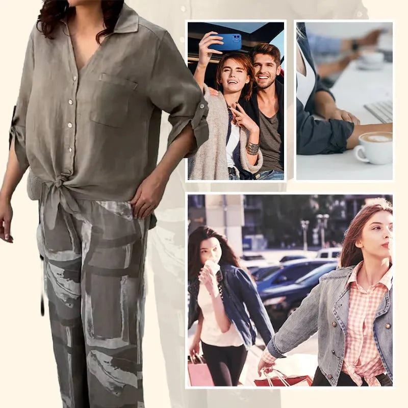 Women's Loose Shirt Cardigan & High-Waisted Pants Two-Piece Set