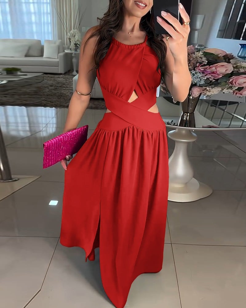 Chic Halter Criss-Cross Flared Dress for a Glamorous Night ✨