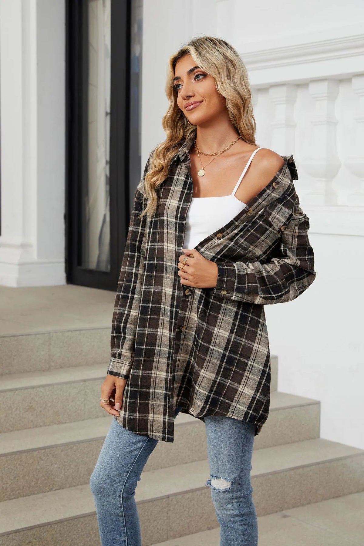 🔥Women's flannel plaid casual loose long-sleeved shirt