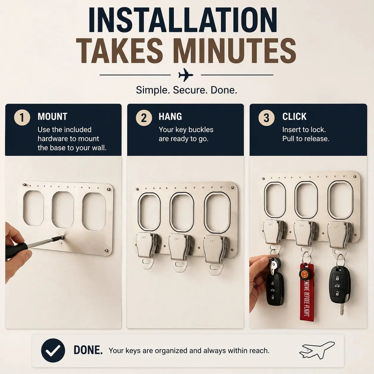 🔥HOT SALE🔥✈️ Aviation Style Key Holder – Buckle-Inspired Wall Mounted Key Organizer for Entryway & Home