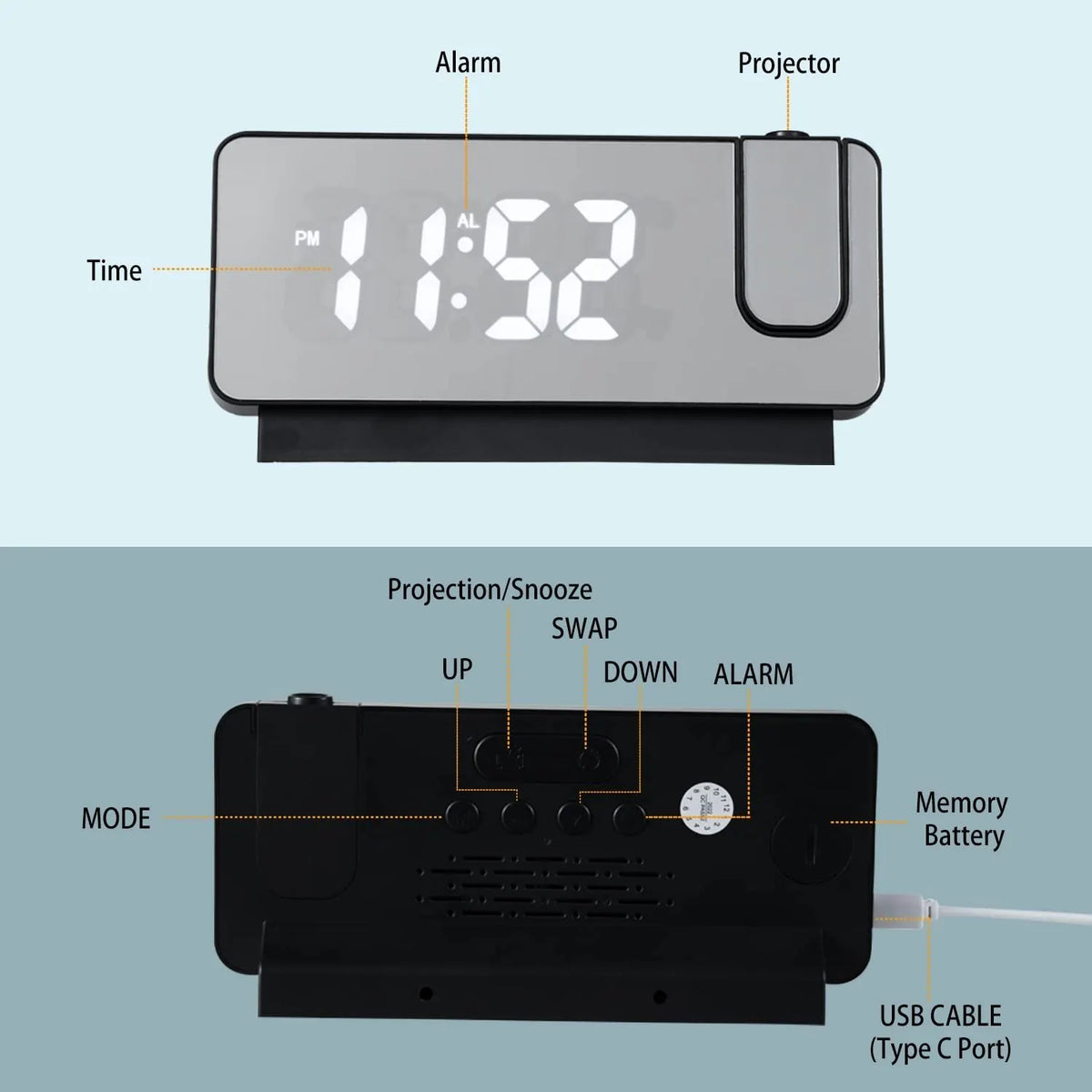 HOT Sale- SAVE 49% OFF-Mirror projection alarm clock⏰(BUY 2 GET FREE SHIPPING)