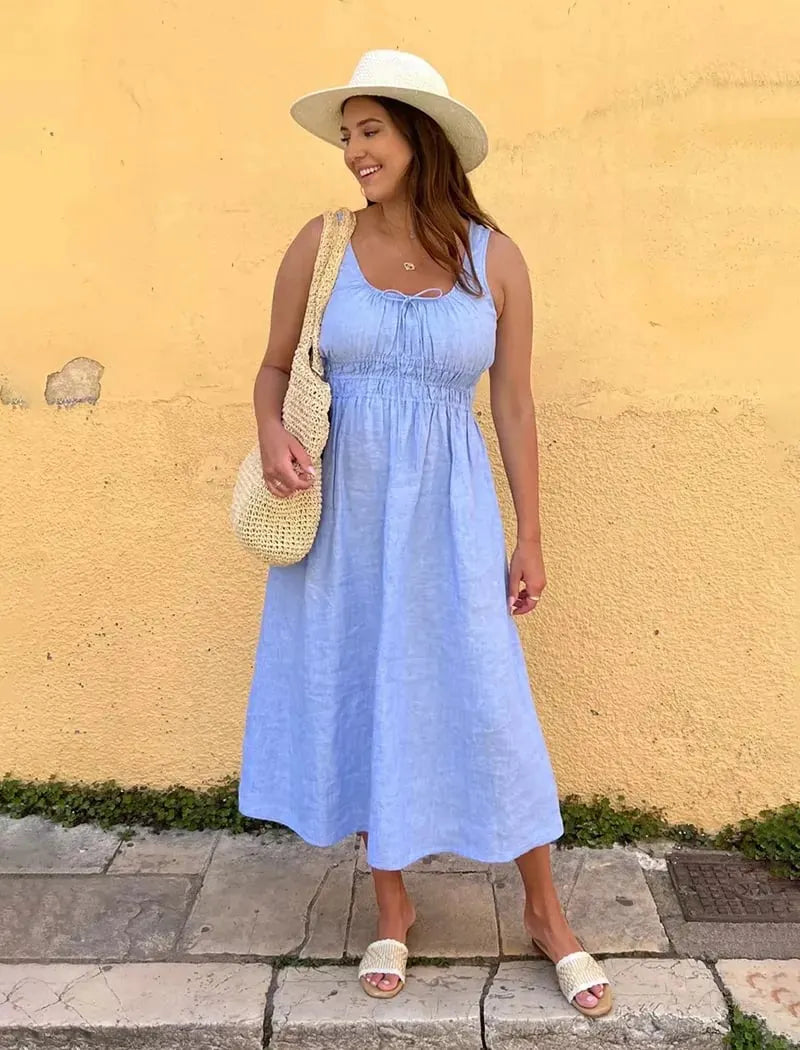 Smocked Linen Dress (Buy 2 Free Shipping)