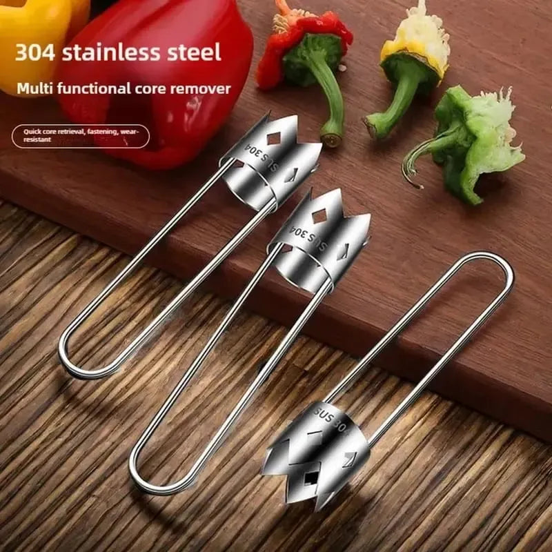 🎉2 Pcs Fruit and Vegetable Corer Tool, Red Bell Pepper Seed Corer, Stainless Steel Fruite Corer