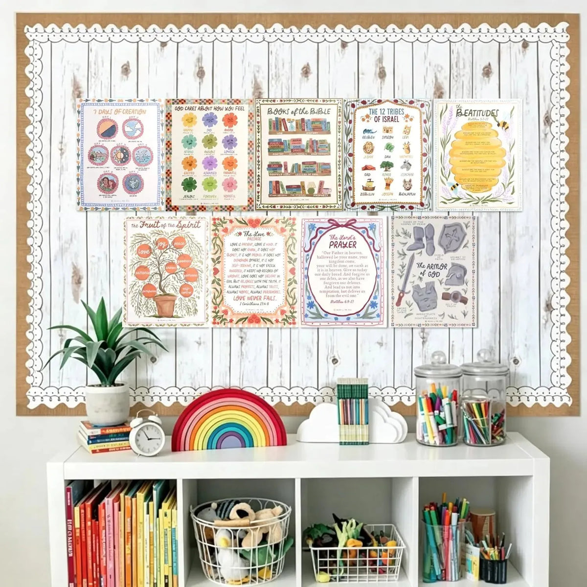 ⛪Sunday School Decorations for Classroom, 11x14in Books of the Bible Poster, 15-Piece Bible Posters for Kids✝💕