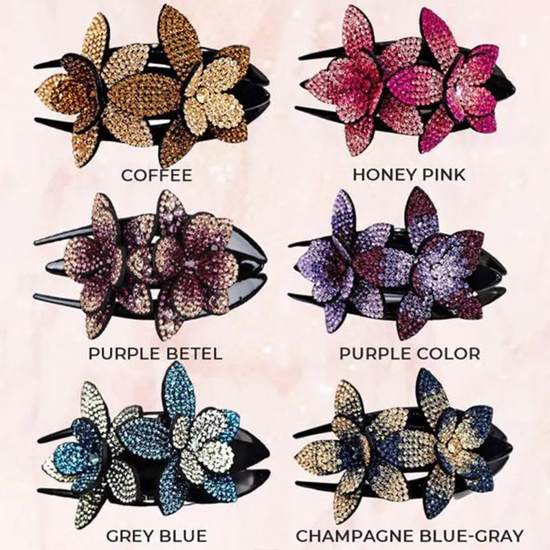 Rhinestone Double Flower Hairpin (buy 1 get one free)