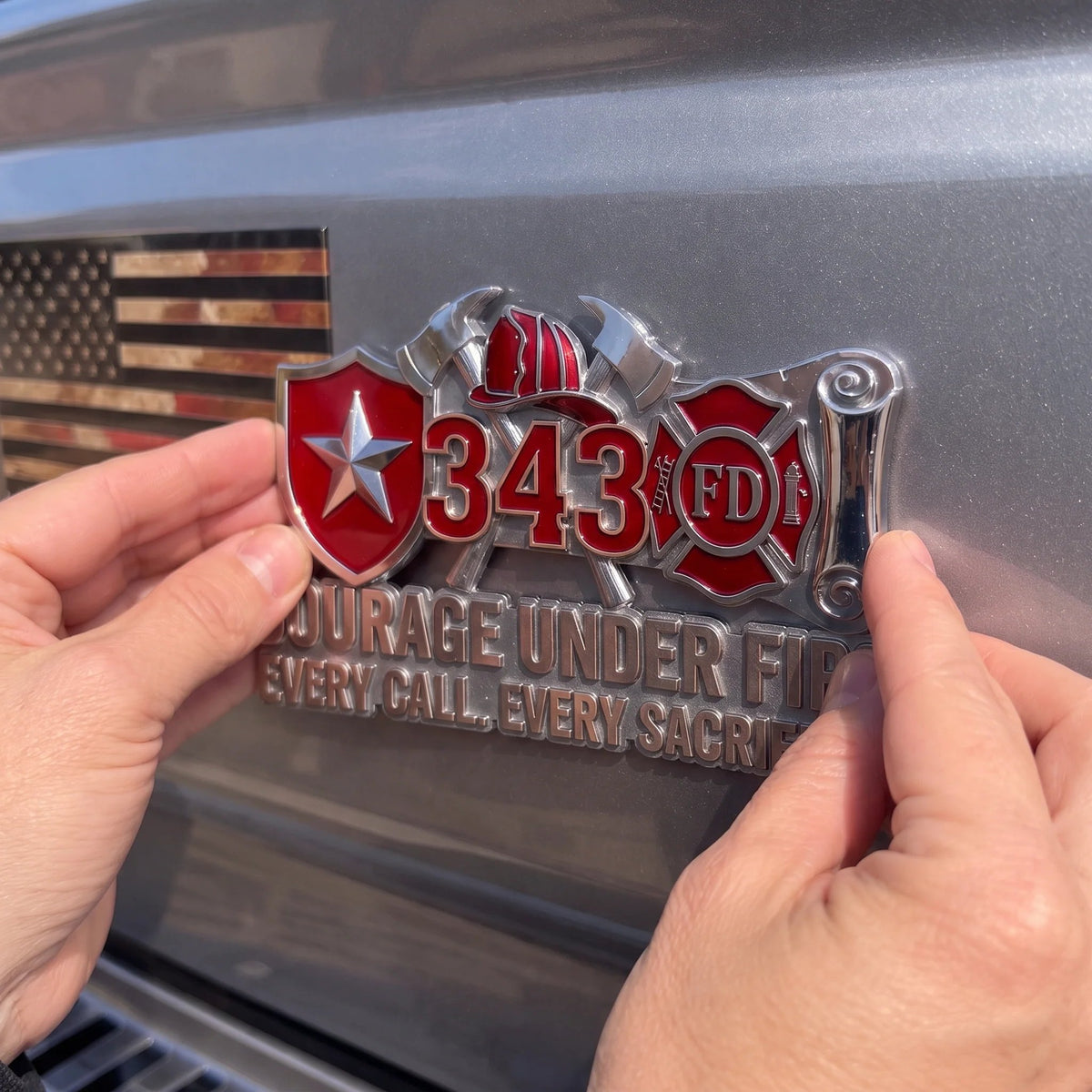 🎉Firefighter Courage Under Fire Car Sticker | Premium Metal Badge Style Decal