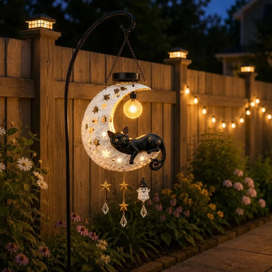 🎉🎃 Halloween Early Bird Sale | 49% OFF Black Cat Moon Solar Lantern🐈‍⬛🌙