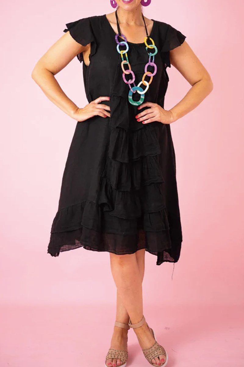 Tiered hemline fluttery sleeve dress - buy 2 free shipping