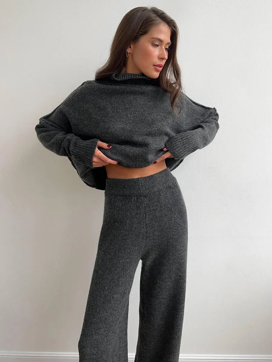 Unique Knit Top with Slit and Loose-fitting Trousers (FREE SHIPPING)