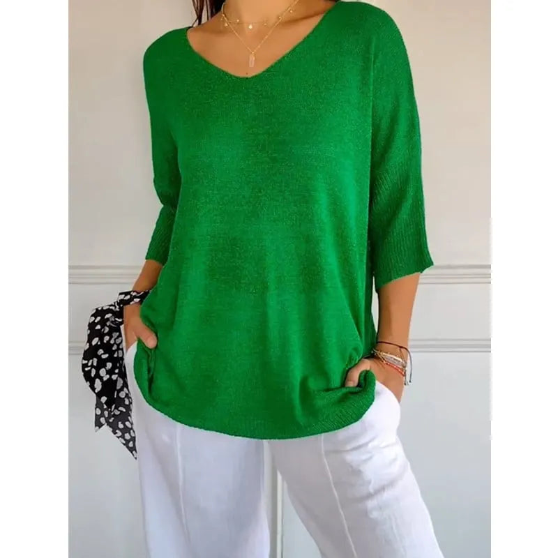🔥Spring Sale 49% OFF - Solid Color Knitted V-neck Top