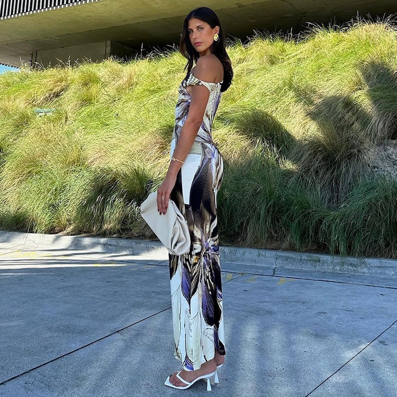 Elegant Off-Shoulder Slim Print Dress