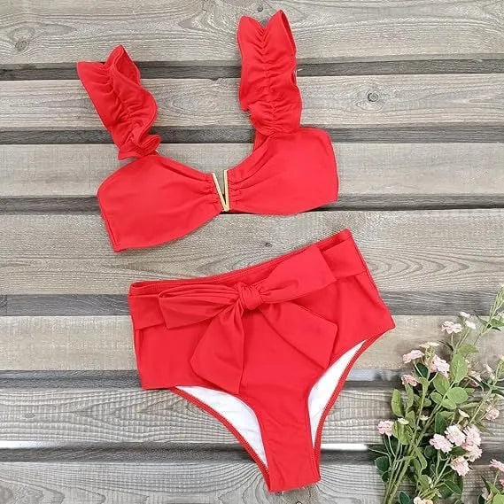 Women's Seaside Holiday Style V-neck Swimsuit Two-piece Set