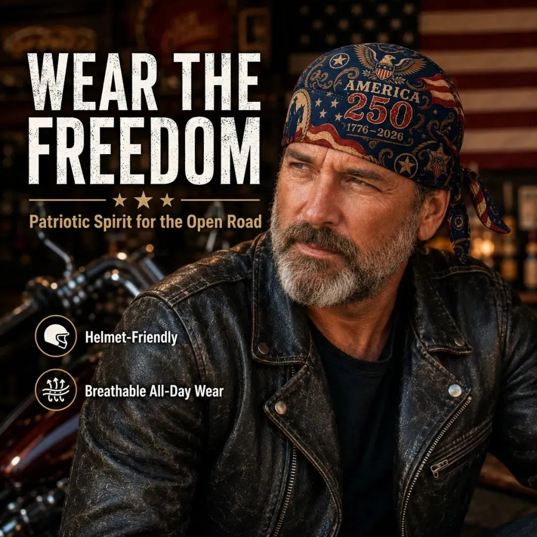 🔥HOT SALE🔥🔥LIMITED AMERICA 250 DESIGN — Cycling Pirate Hat / Biker Headwrap (Adjustable tie-back fit)