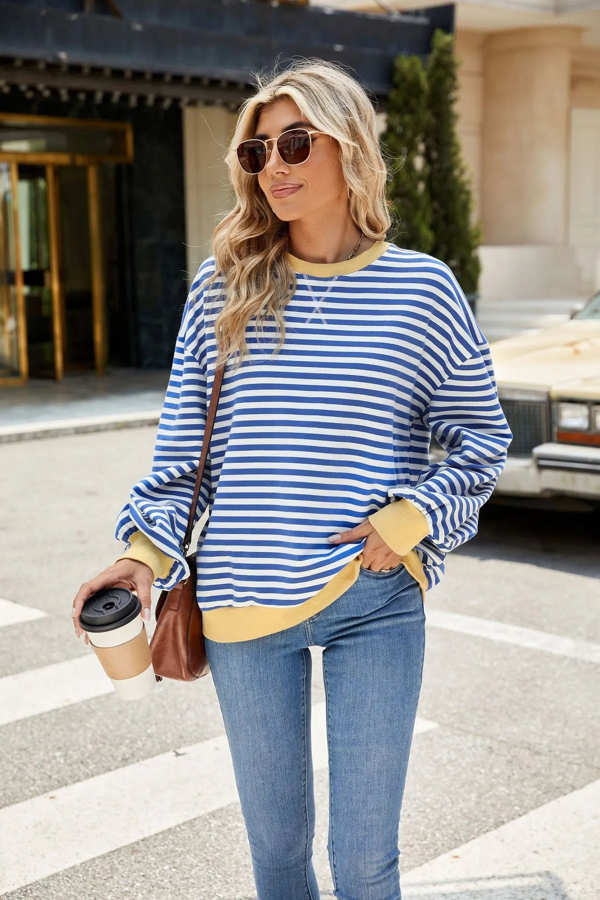 Women Striped Oversized Pullover Top Long Sleeve Shirt (Buy 2 Free Shipping)