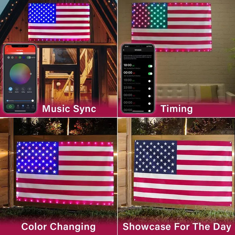 3x5 FT American Flag Lights with App & Remote Control