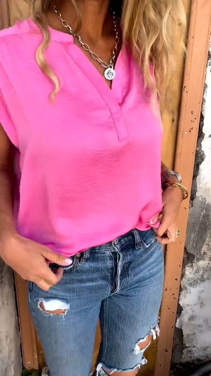 V-neck Cap Sleeve Loose Top (Buy 2 Free Shipping)