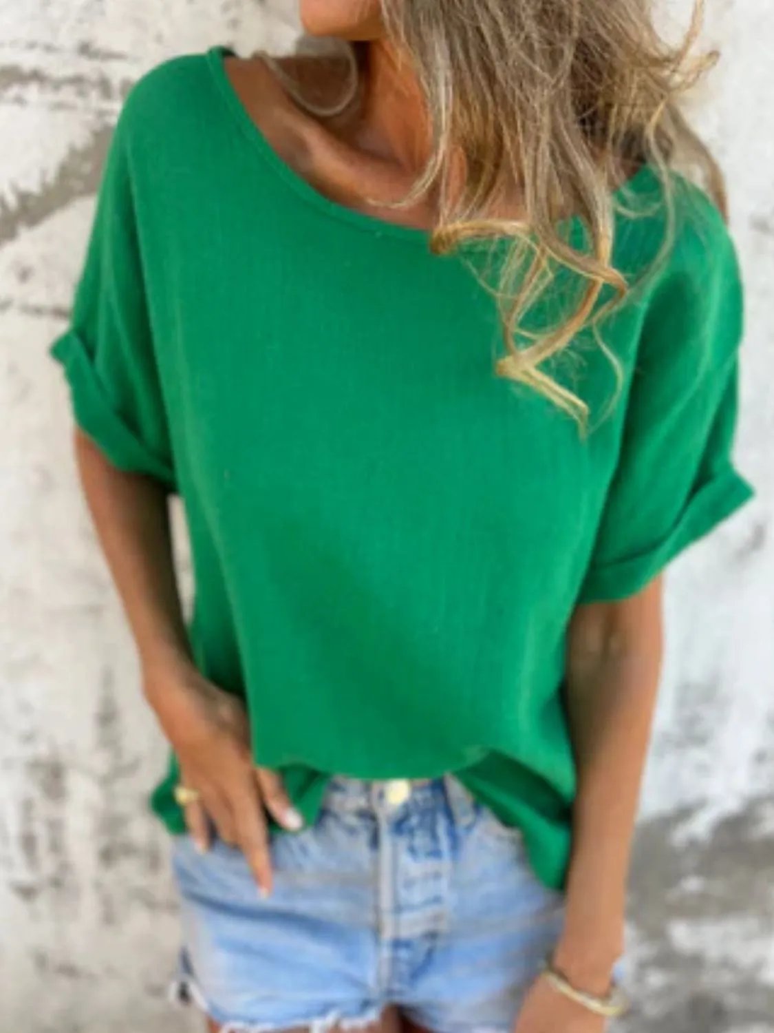 Full Size Round Neck Short Sleeve T-Shirt Plus Size(Buy 2 free shipping)