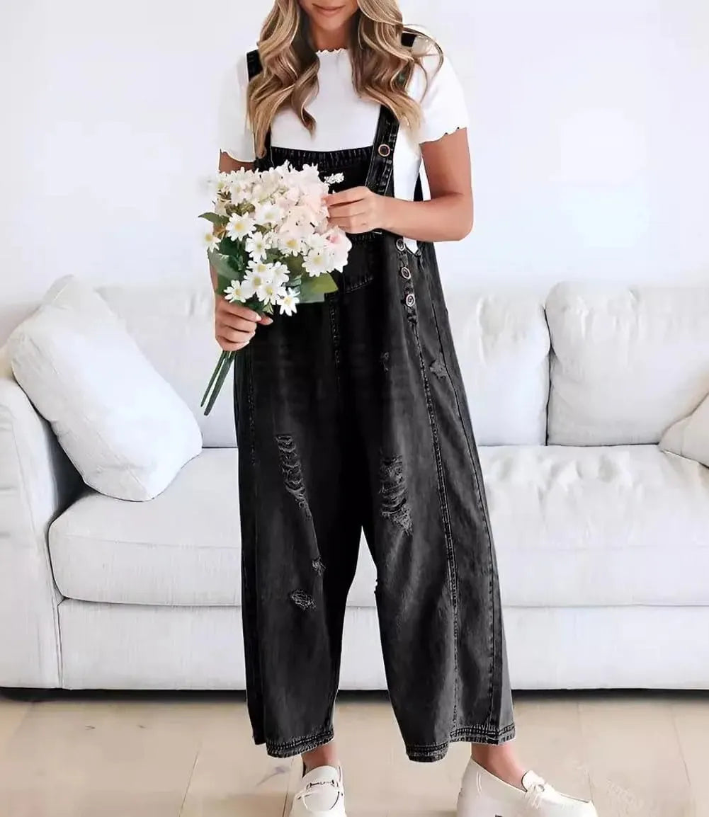 💖LAST DAY SALE 49% OFF💖Women's Cute Casual Button Jumpsuit Ripped Denim Overalls