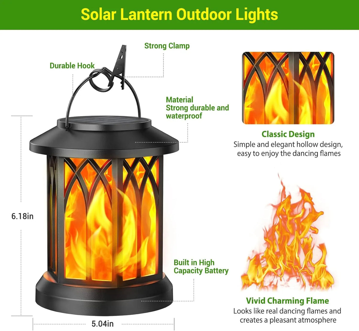 ✨🔥 Upgraded Flickering Flame Solar Lantern Outdoor Waterproof Light