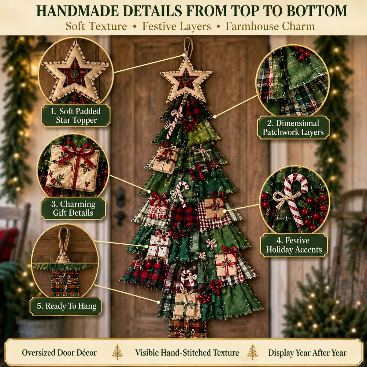 🔥 HOT SALE 🔥🎄Beginner-Friendly DIY Oversized Patchwork Christmas Tree Door Hanging Kit | Complete Kit with All Tools & Step-by-Step Guide Included 💕