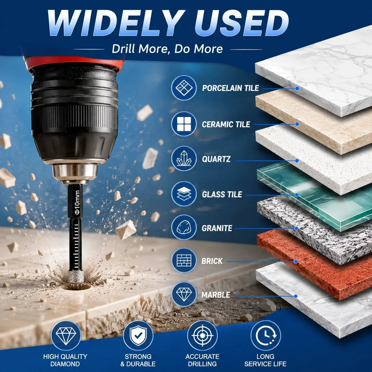 🎉HOST SALE 49% OFF-6 Pcs Diamond Drill Bits Set, 1/4 5/6 3/8 1/2 Inch Brazed Diamond Drill Bits for Precision Drilling in Tile Ceramic Glass Granite Marble Masonry