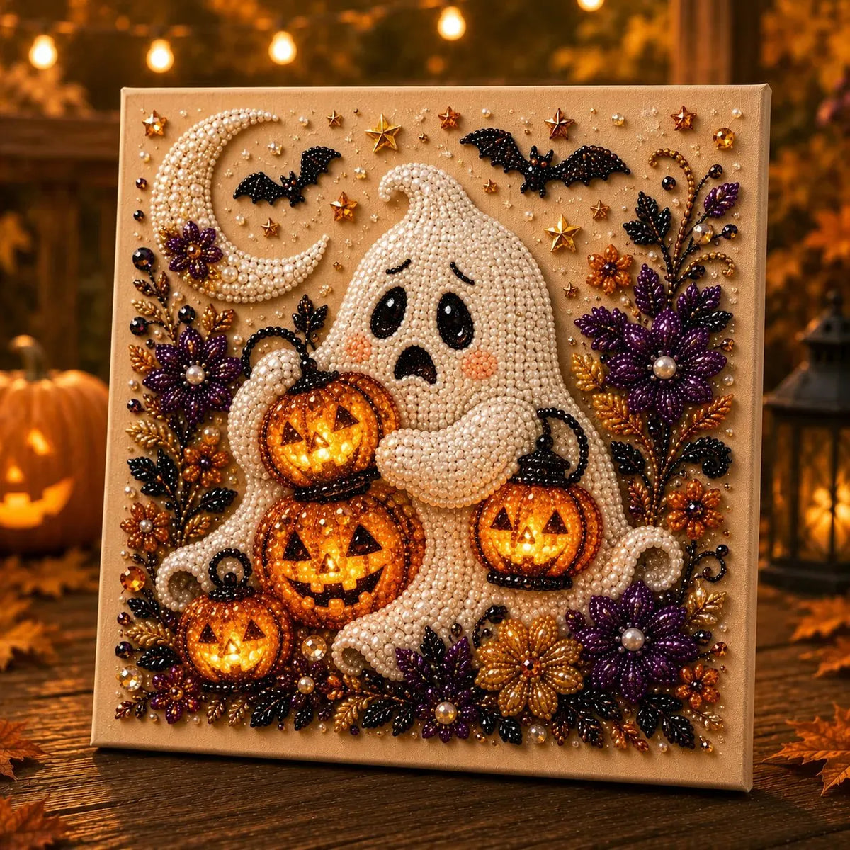 👻 Premium 3D Pearl Absurd Halloween Wall Art Kit | Luxury Flocked Canvas with Scratch-Resistant Non-Fading Pearl Beads DIY Funny Spooky Decor 🕷️✨