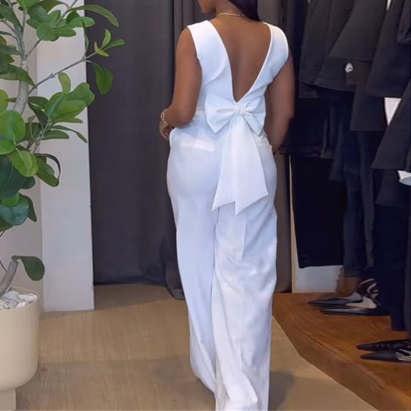 Backless Bow Vest Top Wide Leg Pants Casual Suit