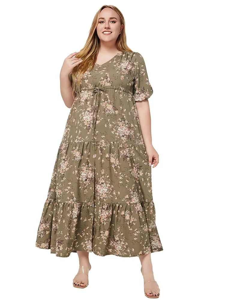 Boho V-neck print loose dress