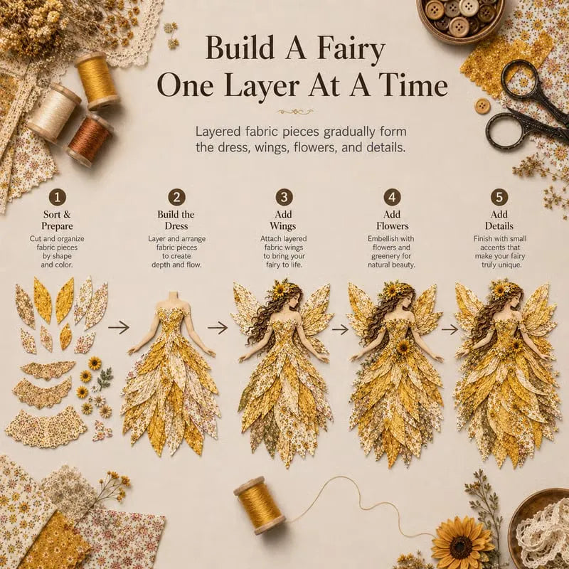 🔥HOT SALE🔥🧚‍♀️🌸 Premium Fairy Patchwork DIY Kit | High-Quality Layered Fabric with Floral Wings DIY Handmade Fantasy Wall Decor ✨15*12cm