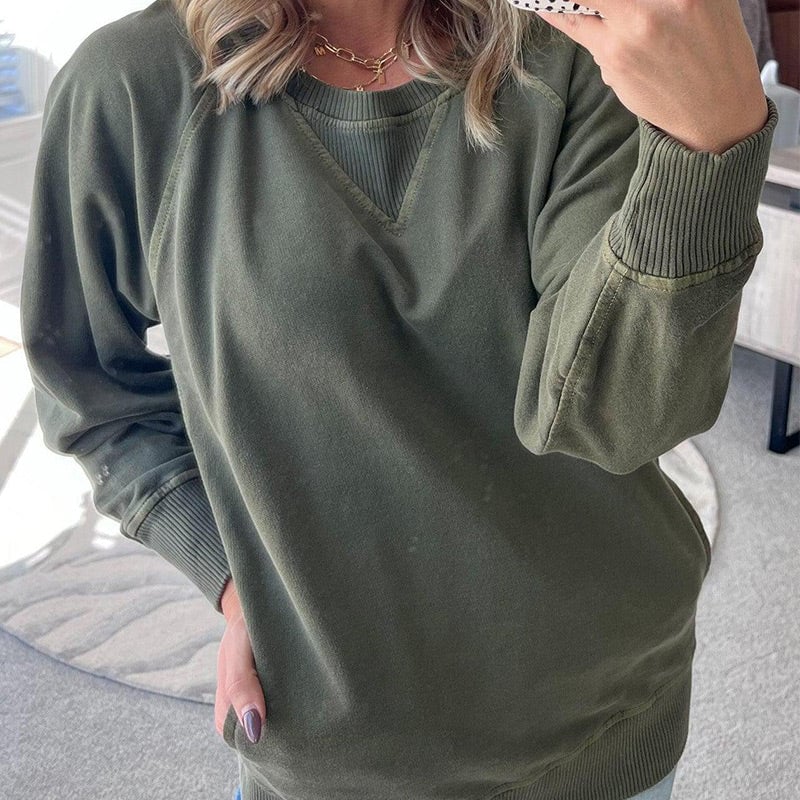 👚Women's Pocketed Pullover with Ribbed Pattern