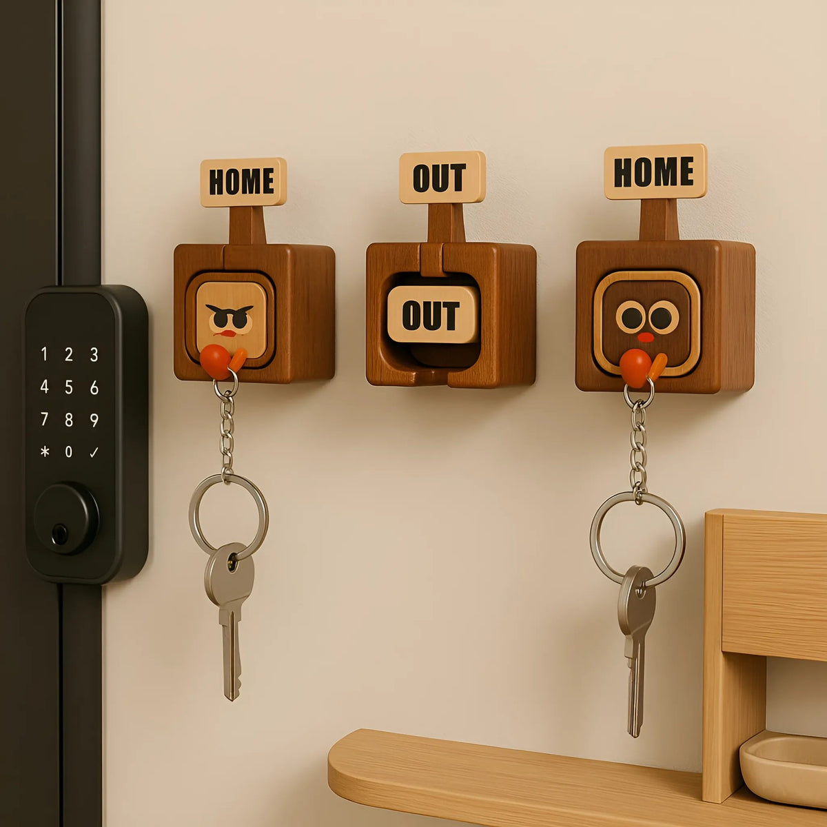 🎉 🔥Hot Selling:Creative Wooden Key Hooks with Funny Facial Expressions - Functional & Stylish Key