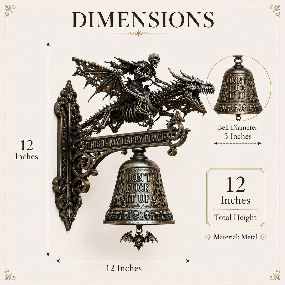 🎉🐉 Skull Dragon Rider Bell – “This Is My Happy Place” Wall Bell