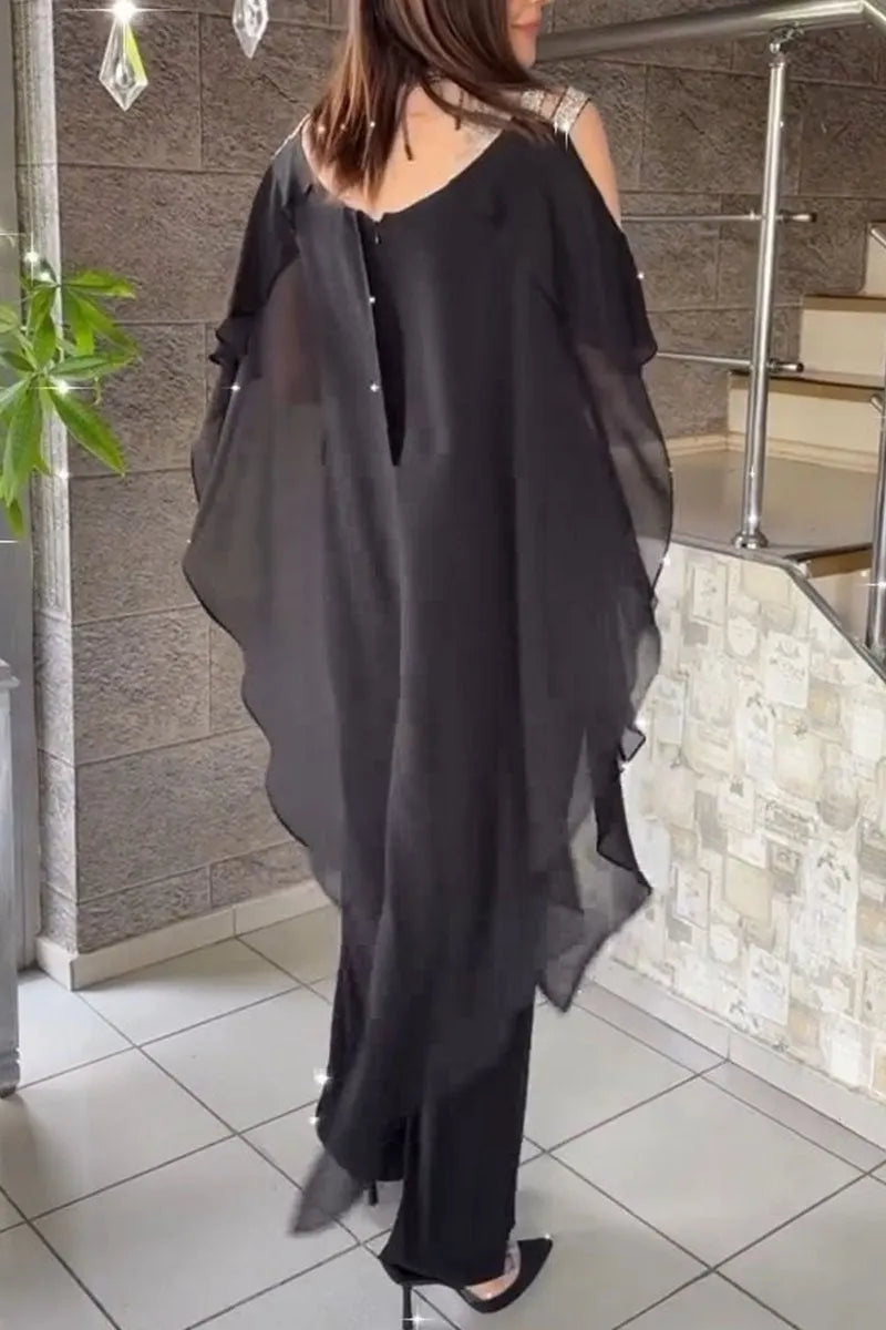 Women's Off-shoulder Chiffon Top and Pants Set