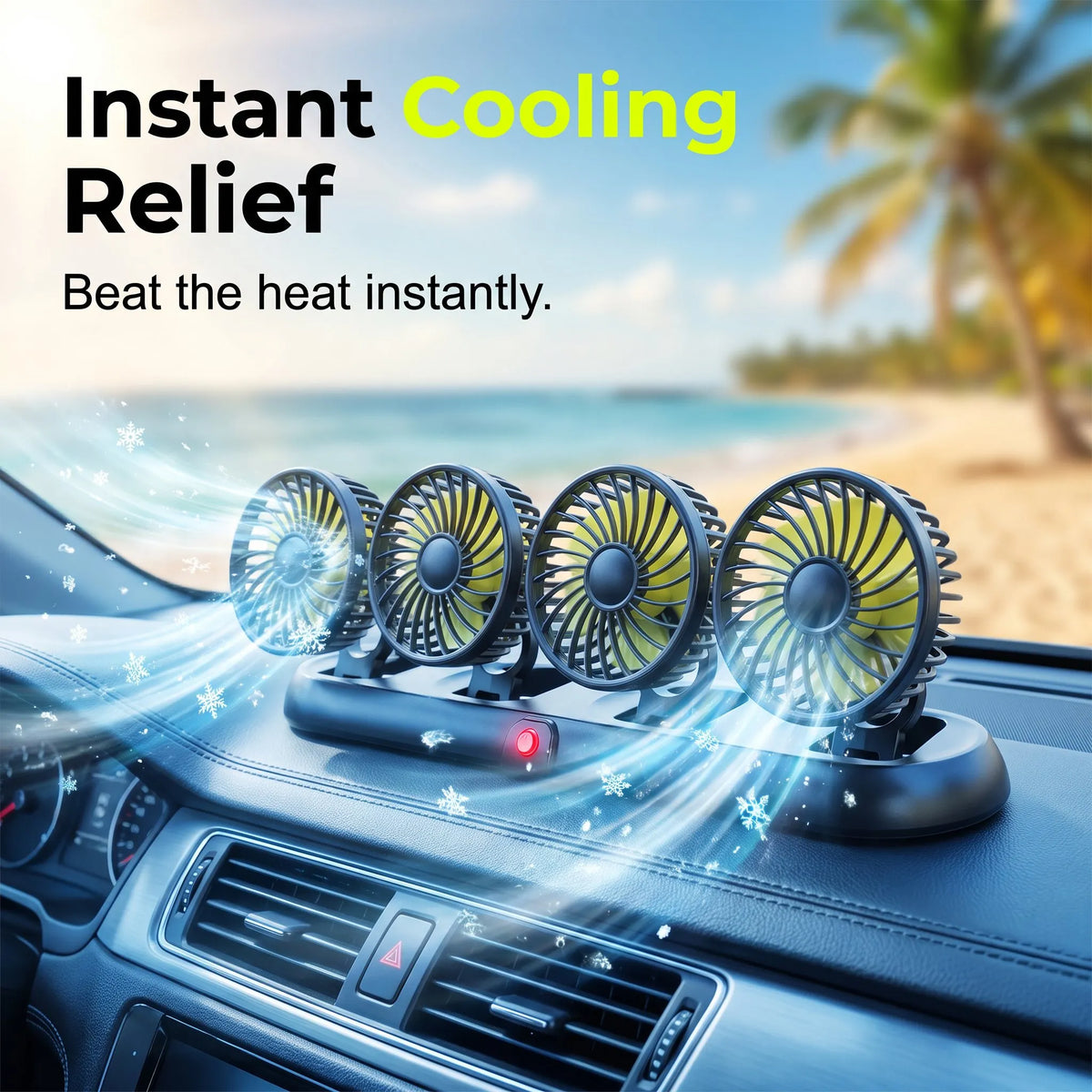 🔥HOT SALE🔥Portable 4-Head Car Cooling Fan – 3-Speed Adjustable, 360° Rotation, Cigarette Lighter Plug