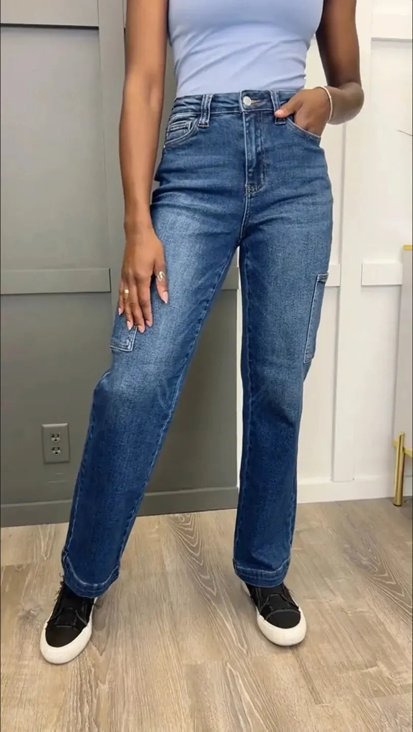 Tummy Control High Rise Cargo Wide Leg Jeans (Buy 2 Free Shipping)