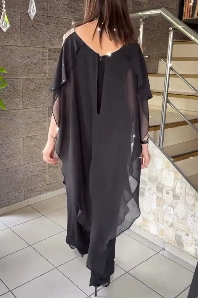 Women's Off-shoulder Chiffon Top and Pants Set