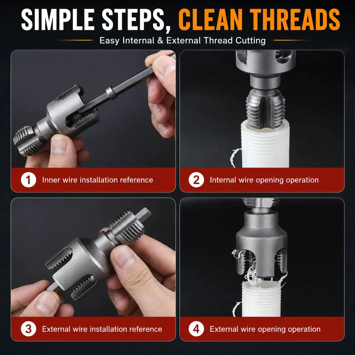 🎉Drill-Powered Pipe Thread Cutting Bit — Internal & External Threading for 1/2" & 3/4" Plastic Pipes