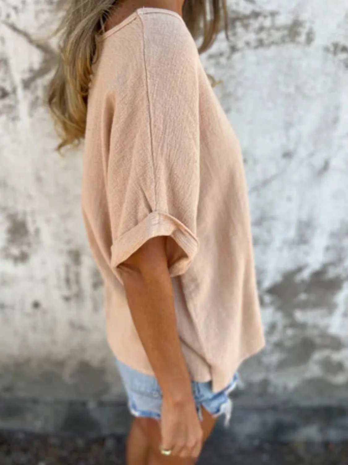 Full Size Round Neck Short Sleeve T-Shirt Plus Size(Buy 2 free shipping)