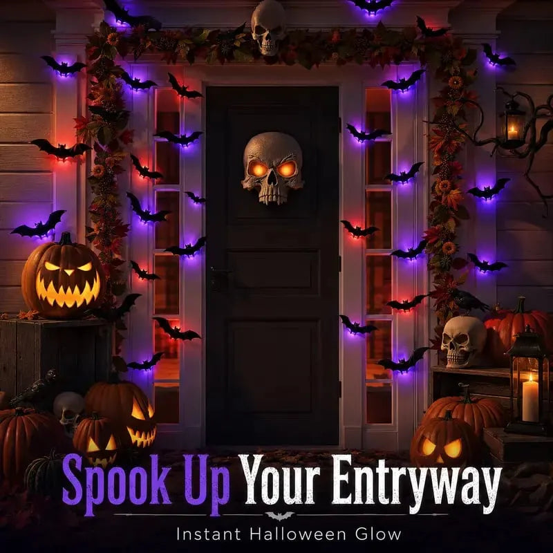 🎉🔥 2026 Hot Sale 3D LED Bat Wall Decorations – 12/24PCS Light-Up Halloween Decor for Walls, Windows & Parties