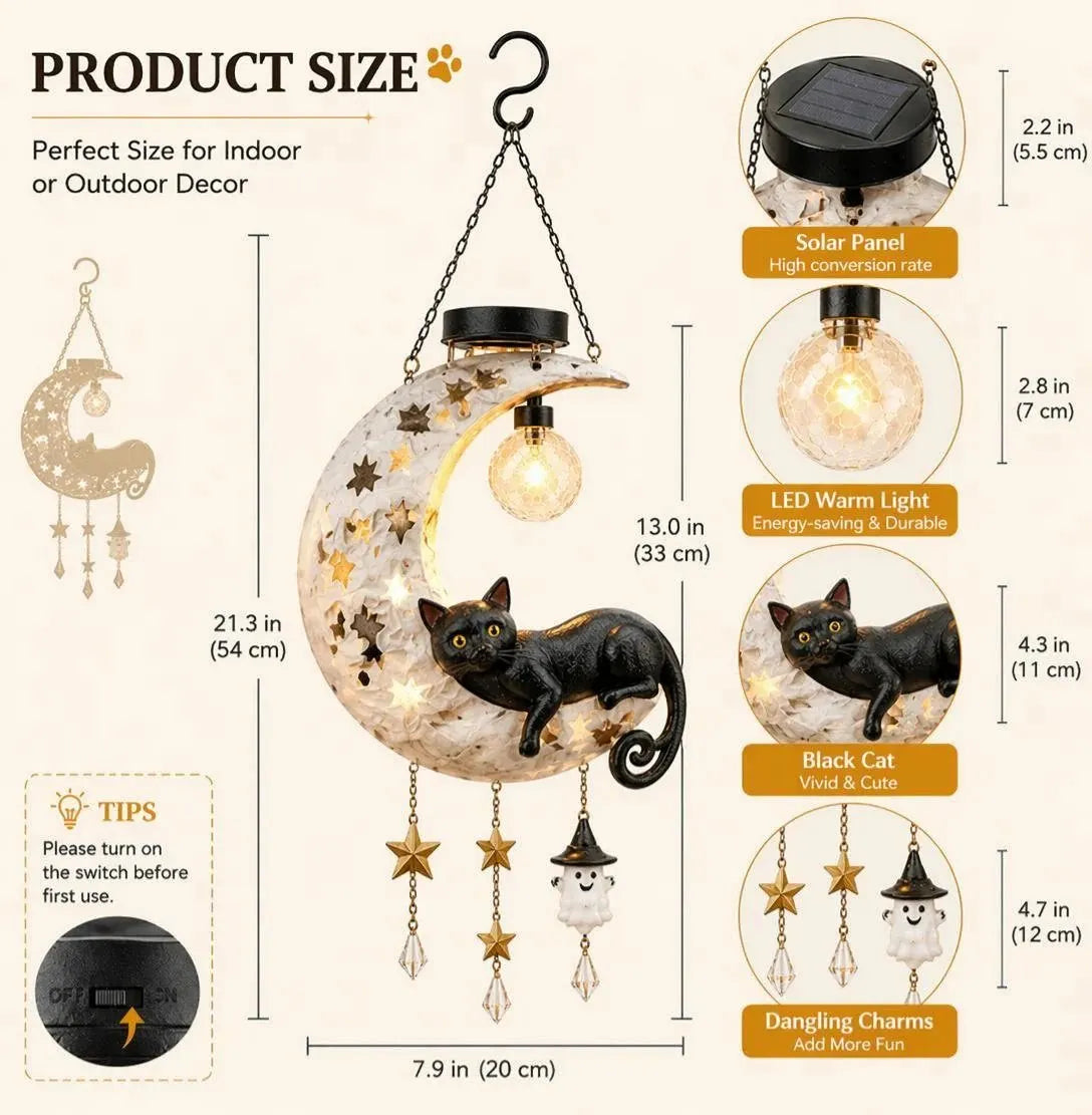 🎉🎃 Halloween Early Bird Sale | 49% OFF Black Cat Moon Solar Lantern🐈‍⬛🌙