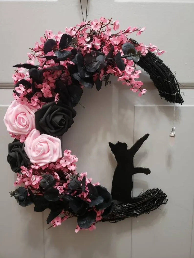 WITCHY CELESTIAL DOOR/ART HALLOWEEN LUNAR DECOR KITTY LOVERS GIFT- 🔥 BUY 2 FREE SHIPPING!